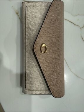 Coach Two-Tone Envelope Wallet in Taupe and Light Beige with Gold Hardware